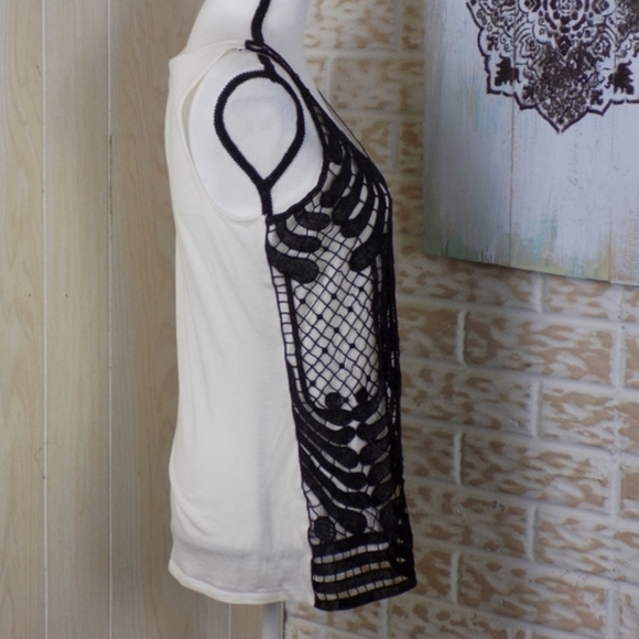 Express Black Metallic Glitter Crochet Lace Layered Tank Top - Picture 3 of 12